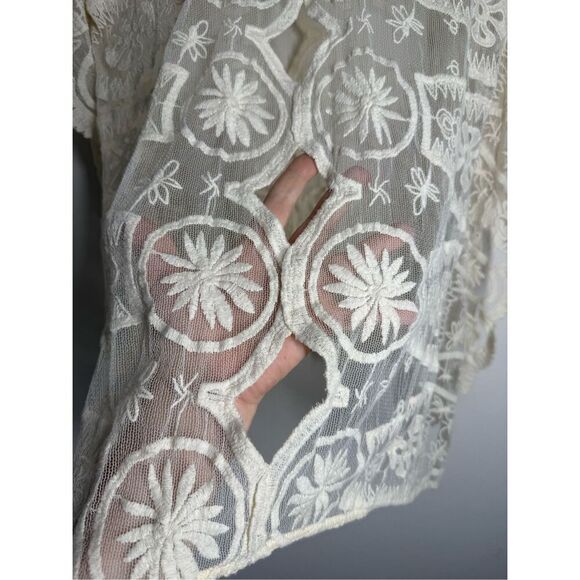 Jen's Pirate Booty Bohemian Wanderlust Lace Embroidered Kaftan Cover Up OS Cream - Picture 4 of 11